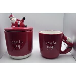 MAGENTA SANTA YOGI CANISTER And Mug Set New In Box